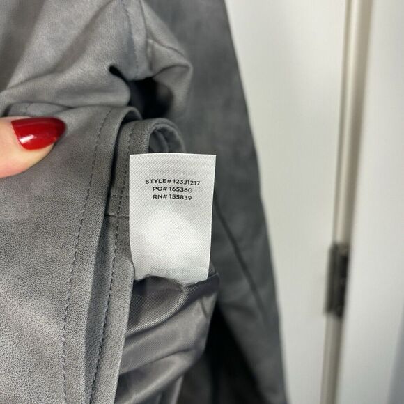 NWT Charcoal Grey Vegan‎ Leather Size XL Gray Zip Pockets Asymmetrical Belted - Picture 7 of 9